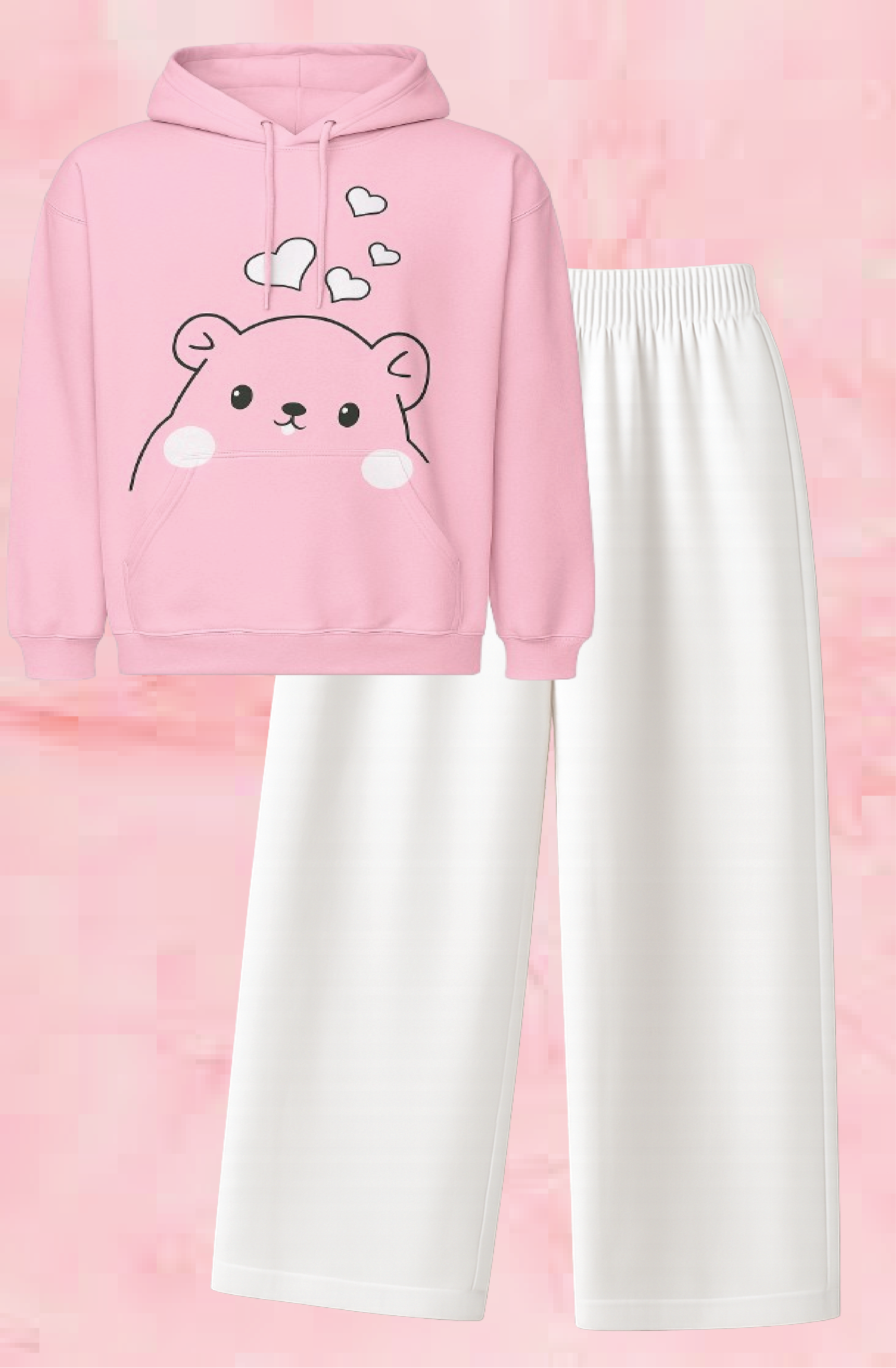 Pink  Hoodie With White  Wide Leg Trouser